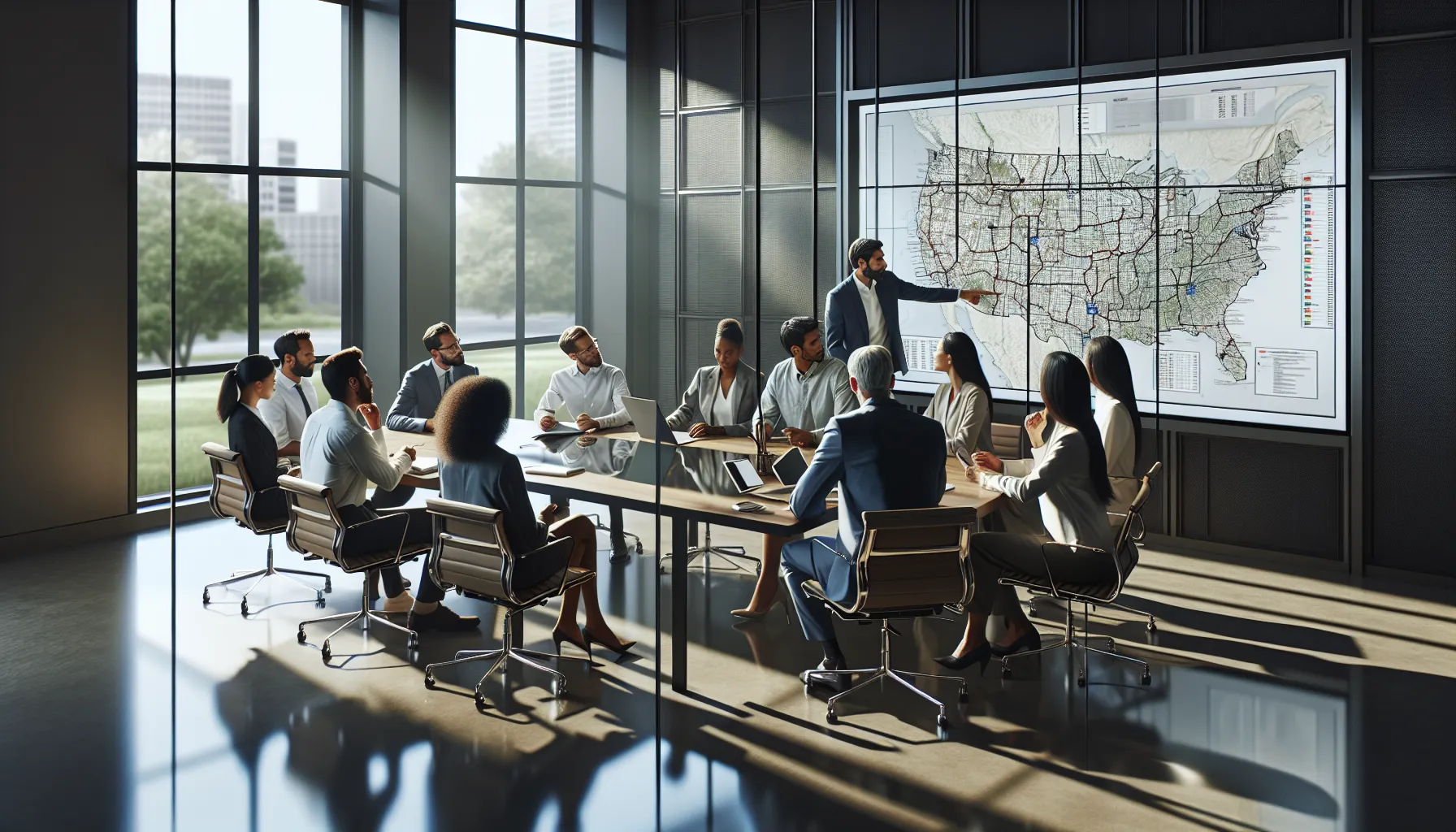 professionals discussing phone number structure in a modern office.