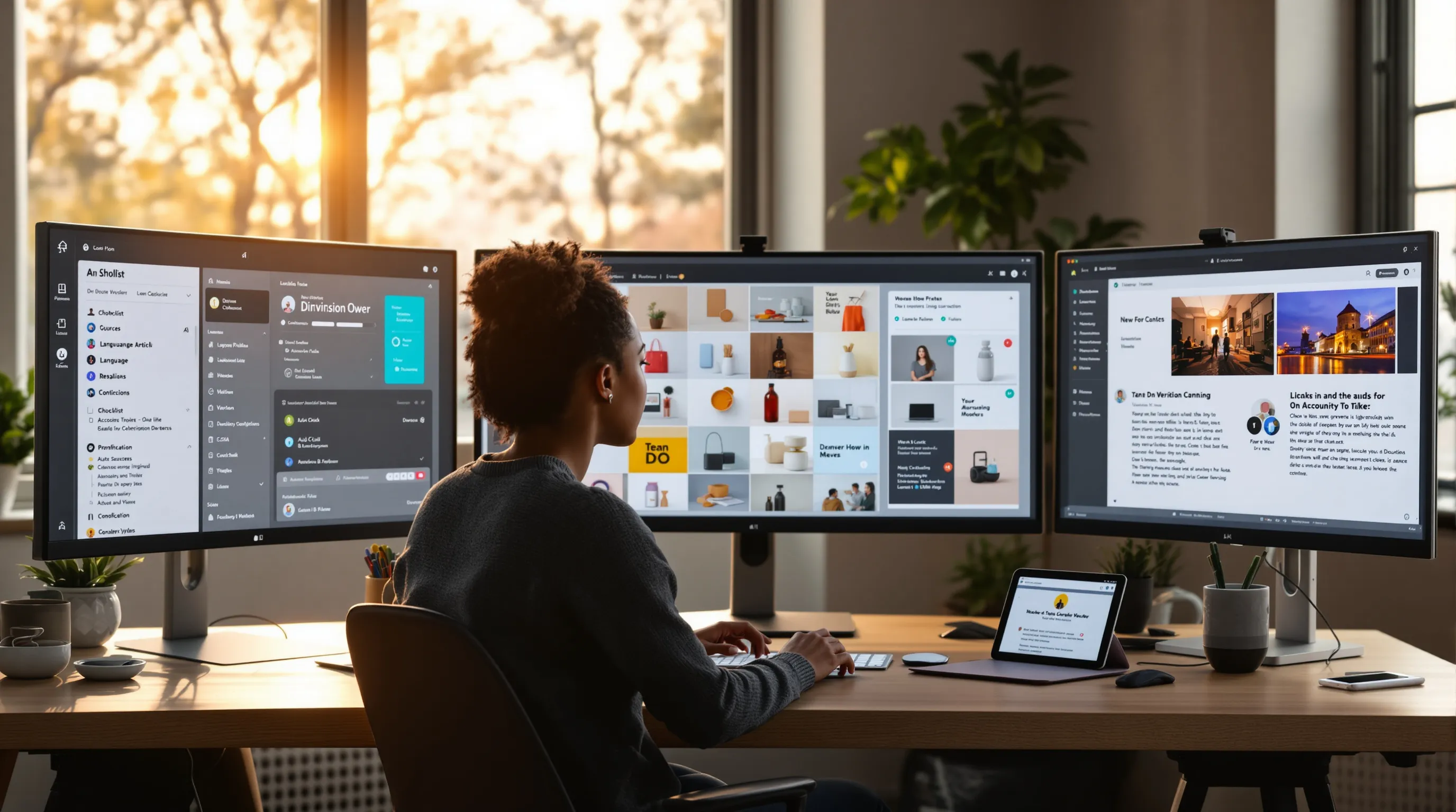 Creative director reviews text, image, and video AI outputs in a U.S. studio.