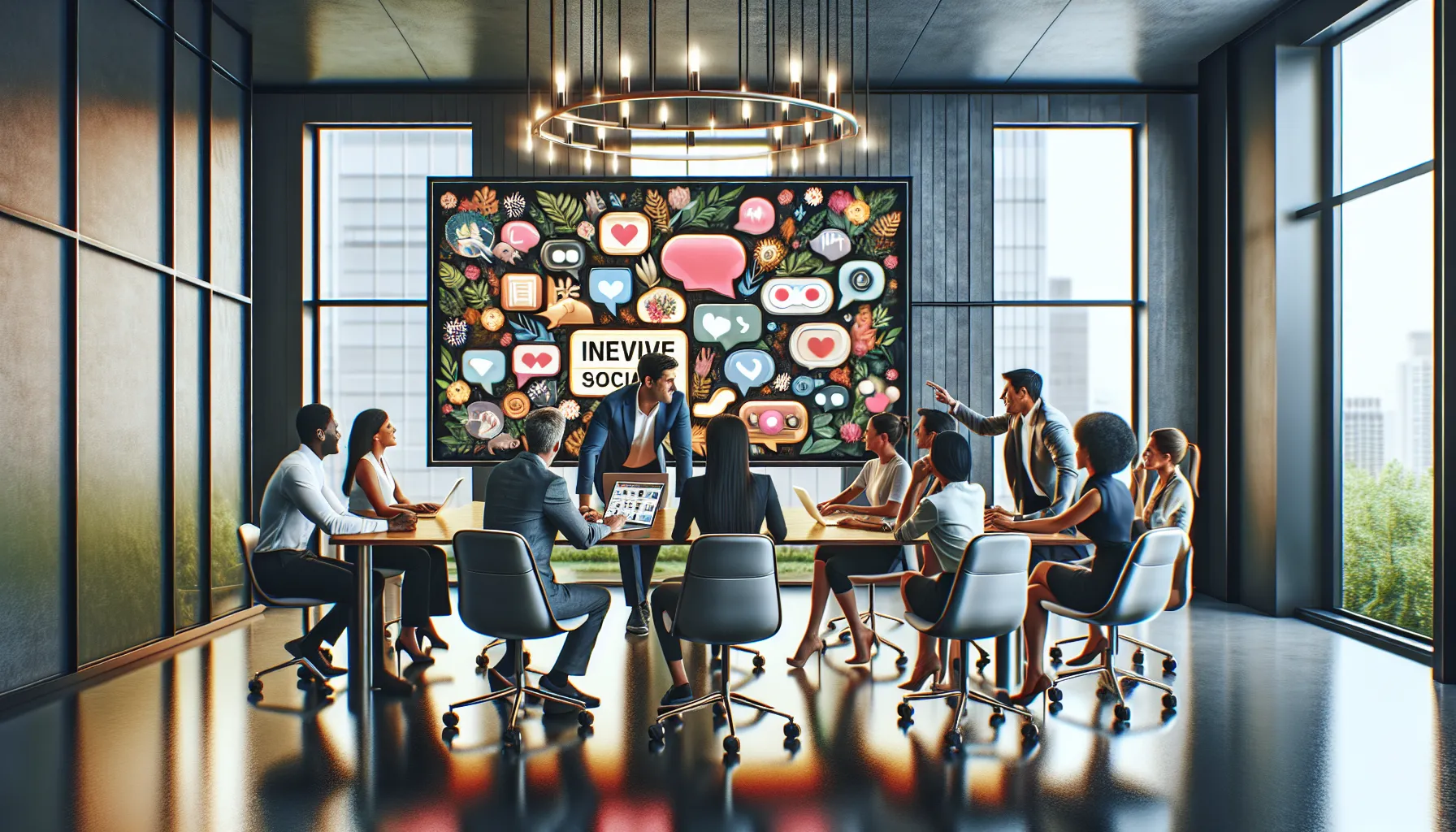 diverse team collaborating in a modern office setting.