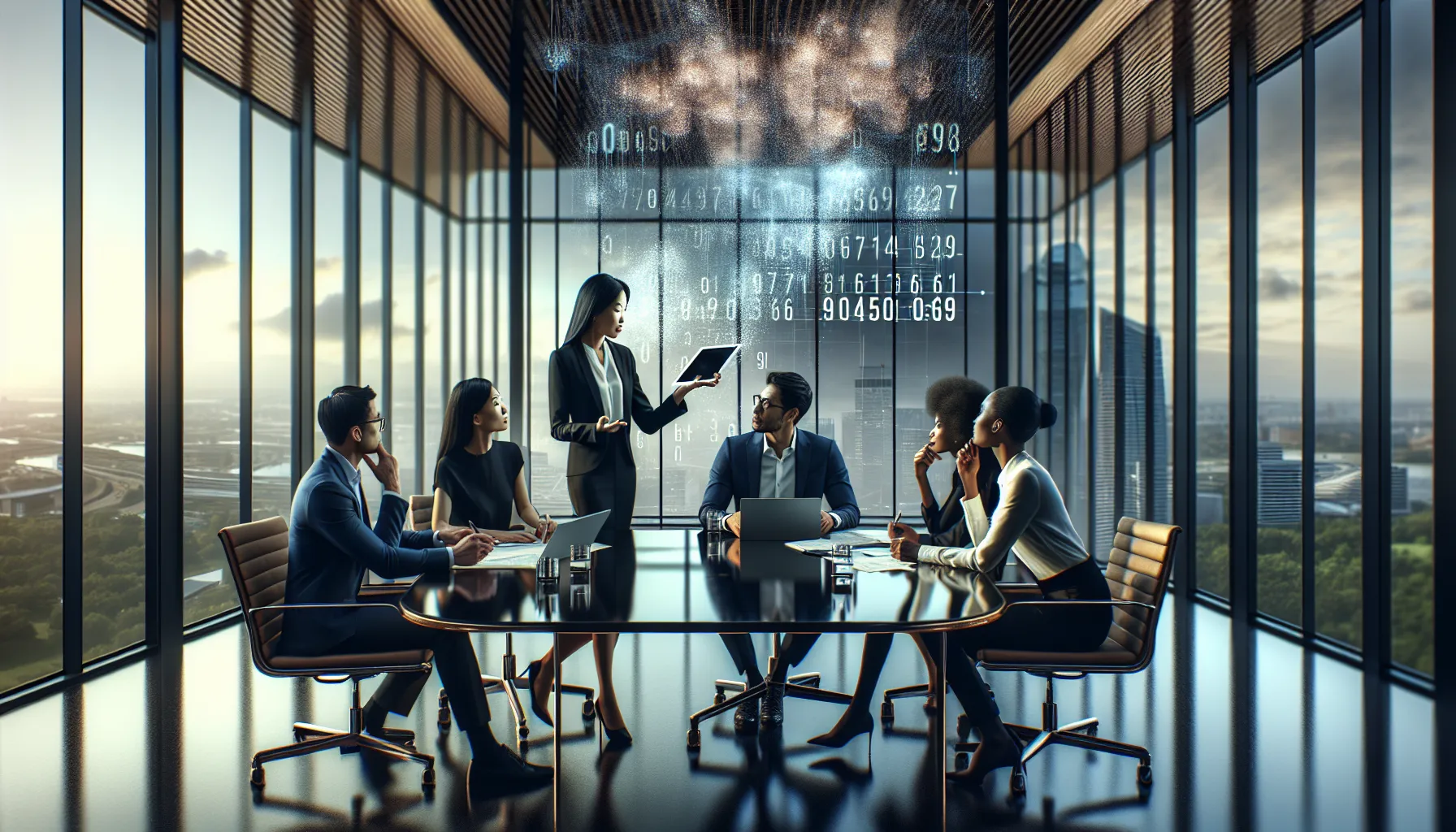 diverse professionals discussing the significance of digital identifiers in a modern office.