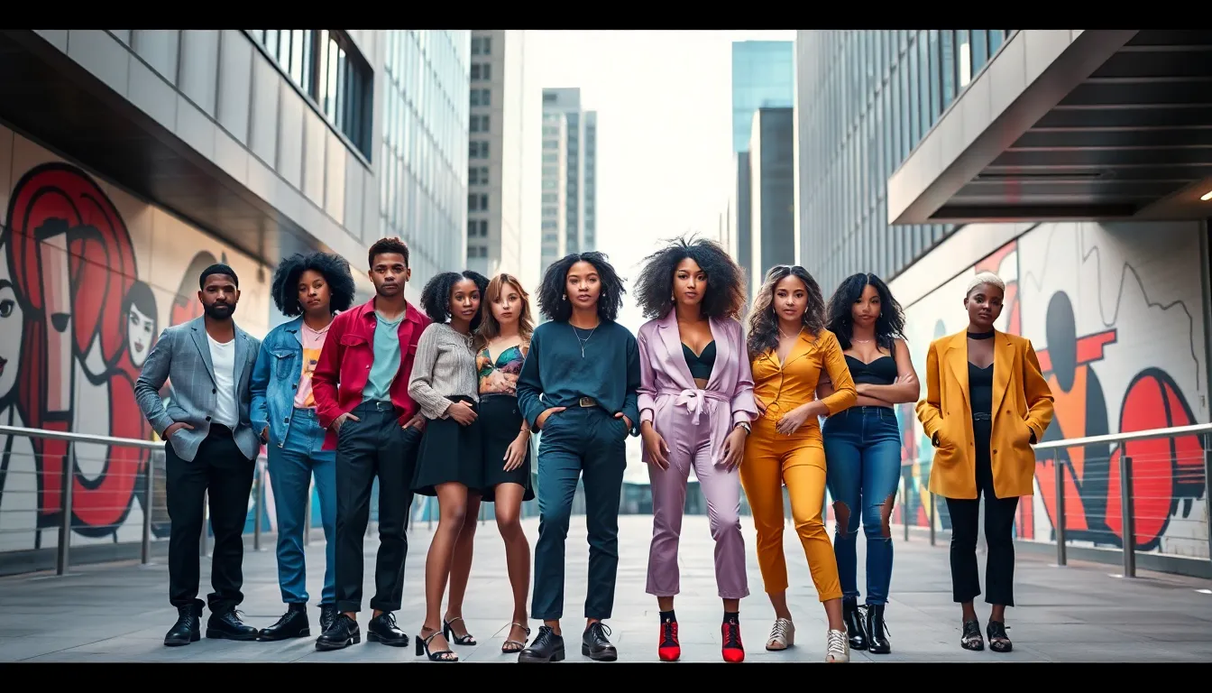 diverse individuals showcasing unique styles in an urban setting.
