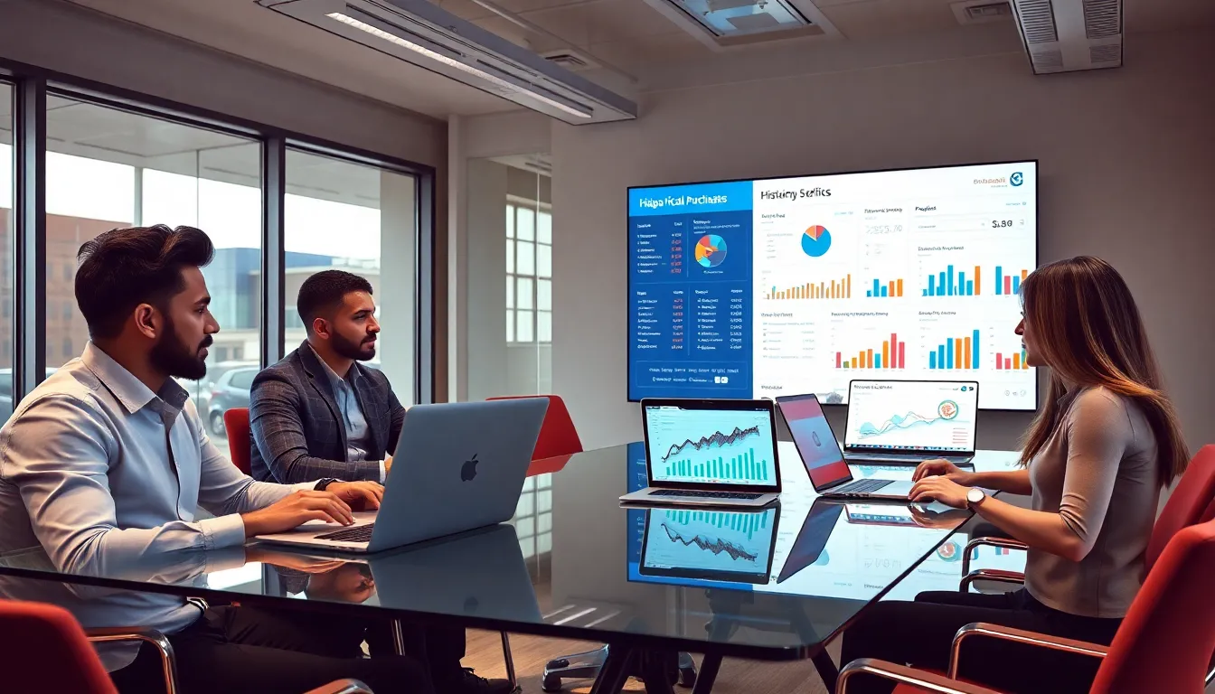 diverse professionals analyzing sales trends in a modern office.