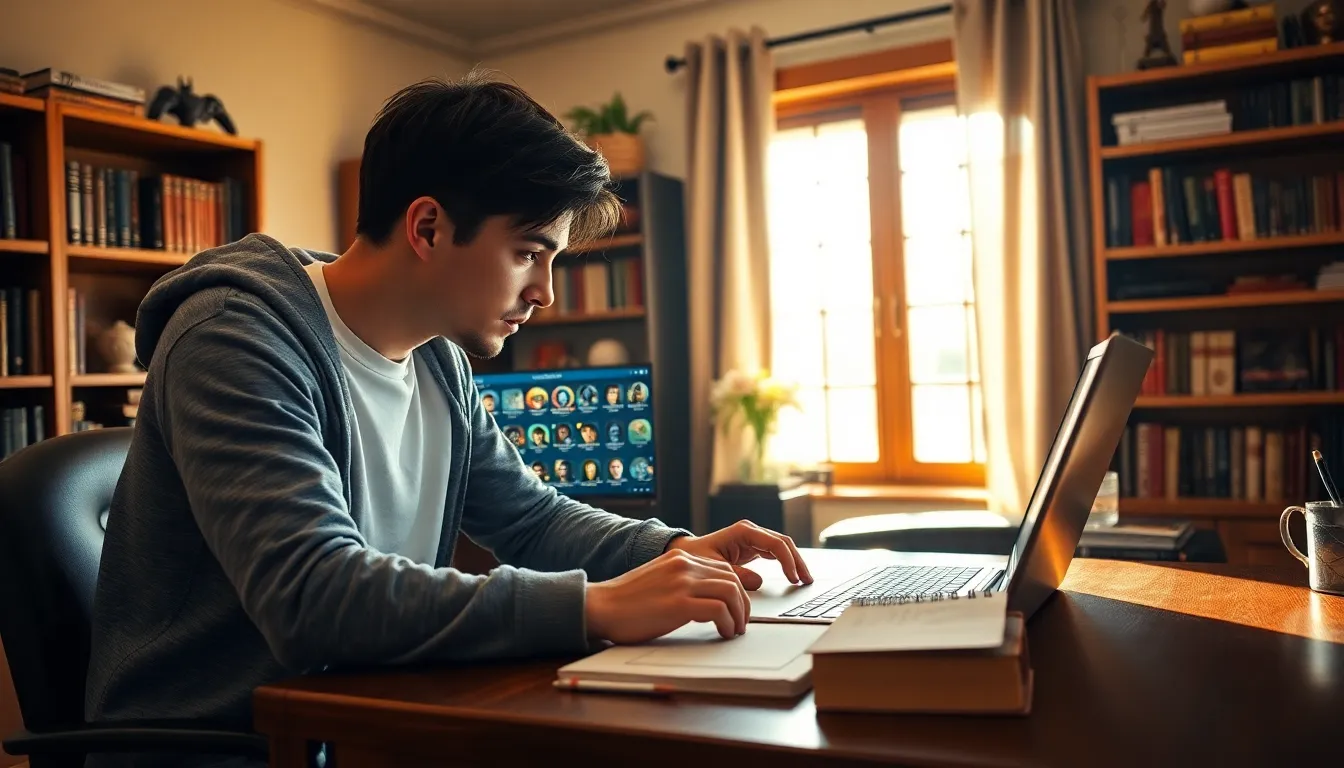 A young man using CK2Generator in a cozy home office.
