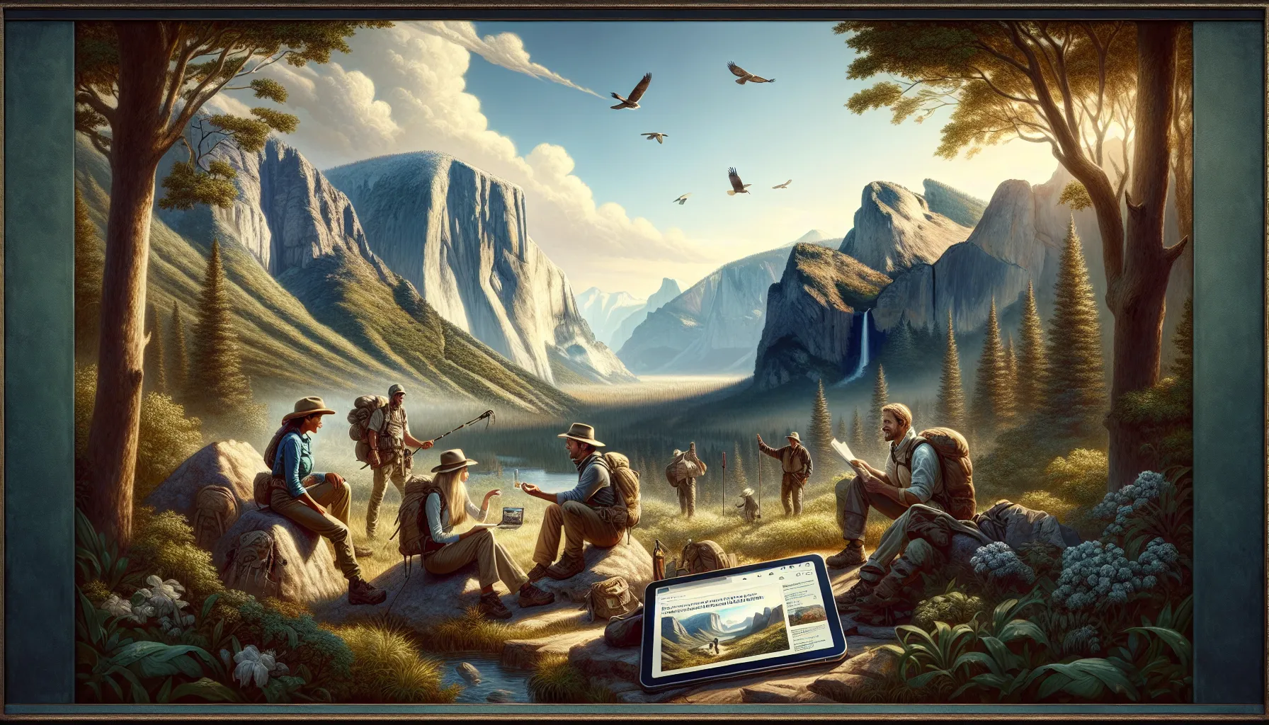 diverse group of travelers sharing experiences in a natural setting.