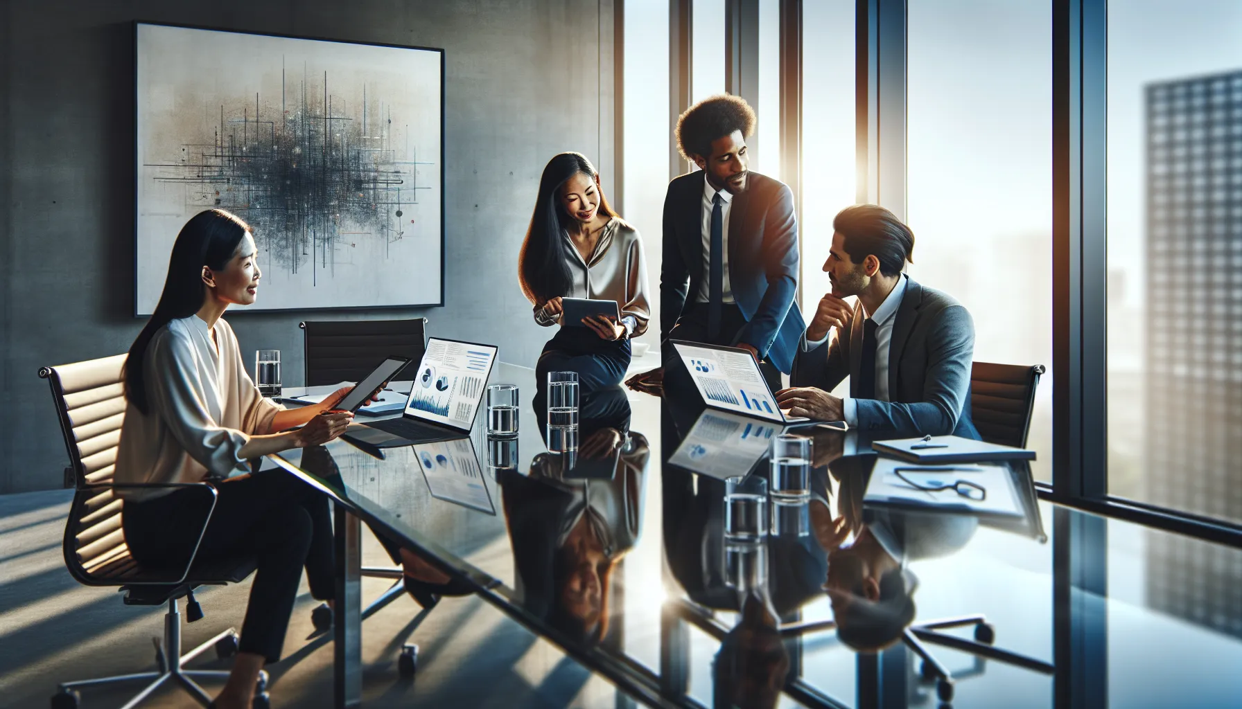 diverse team discussing etydbruk in a modern office.