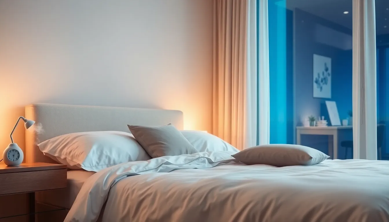 a calming modern bedroom designed for promoting sleep.