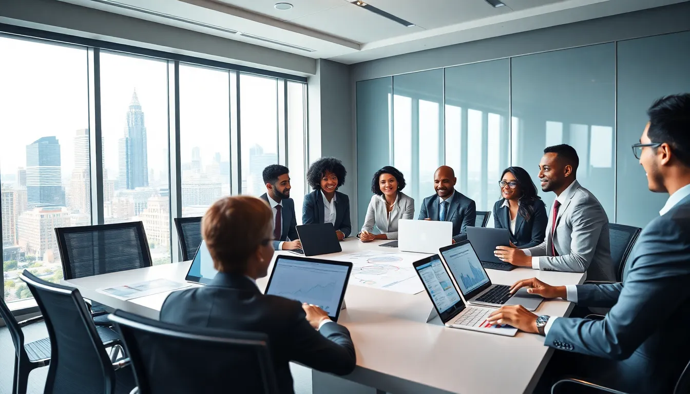 professionals discussing Atlanta real estate investing in a modern office.