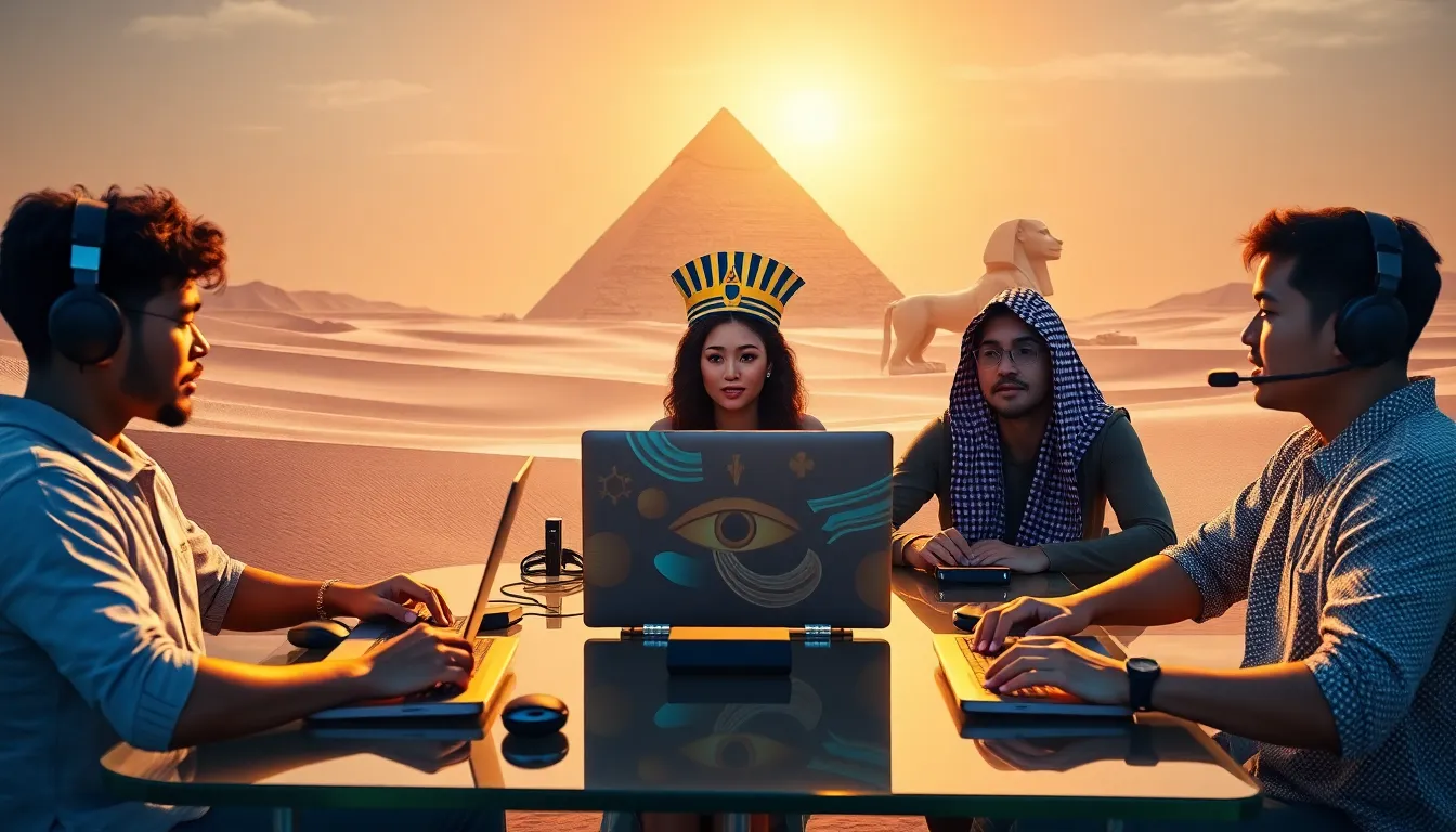 gamers engaged in a multiplayer game inspired by Ancient Egypt.