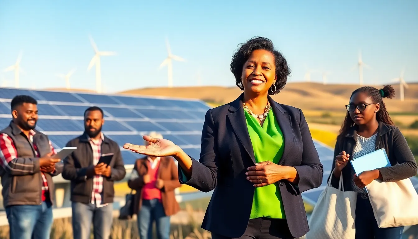 Peggy L. Carlton with community members at Lotsofpower's solar site.