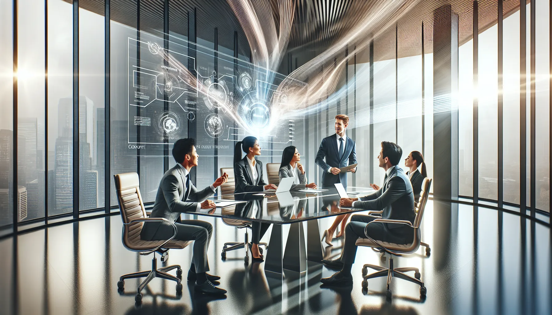 diverse professionals discussing the concept of 'iefhmerid' in a modern conference room.