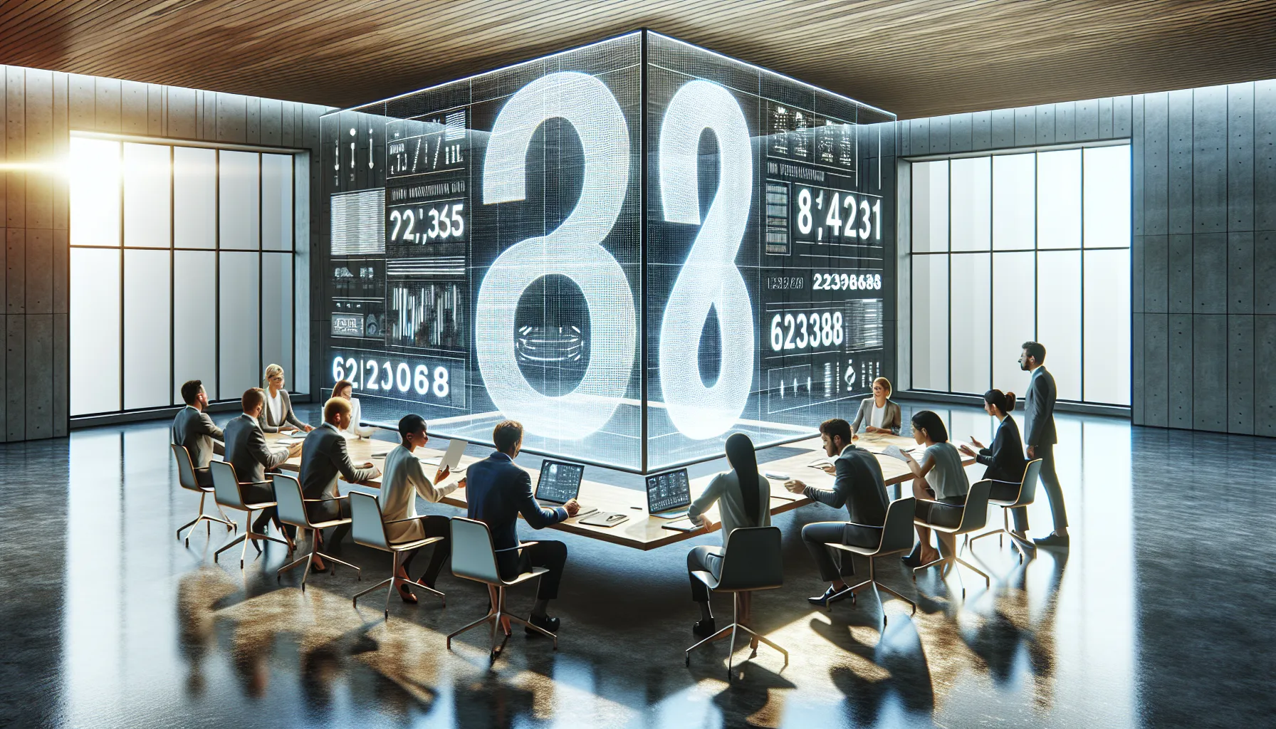 diverse team discussing marketing strategies around a modern conference table.