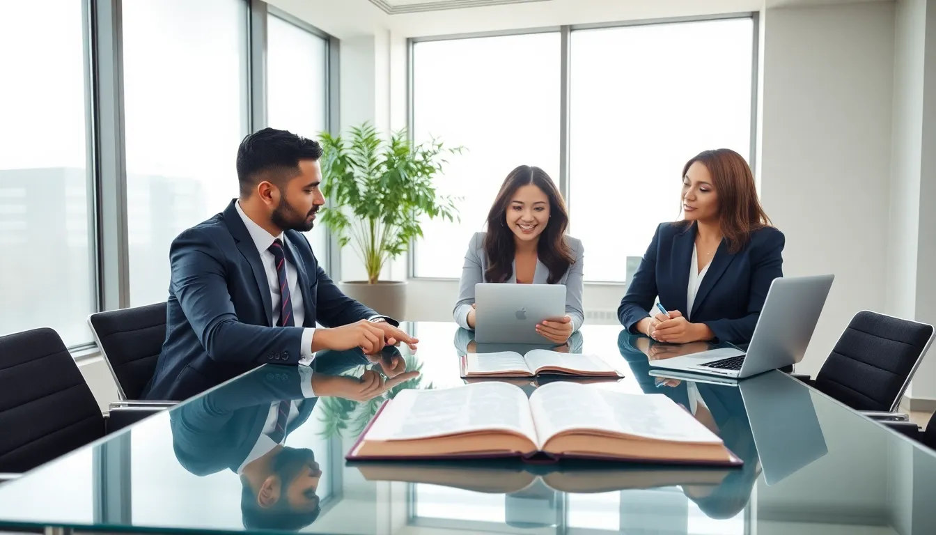 diverse professionals discussing biblical relationship principles in an office.