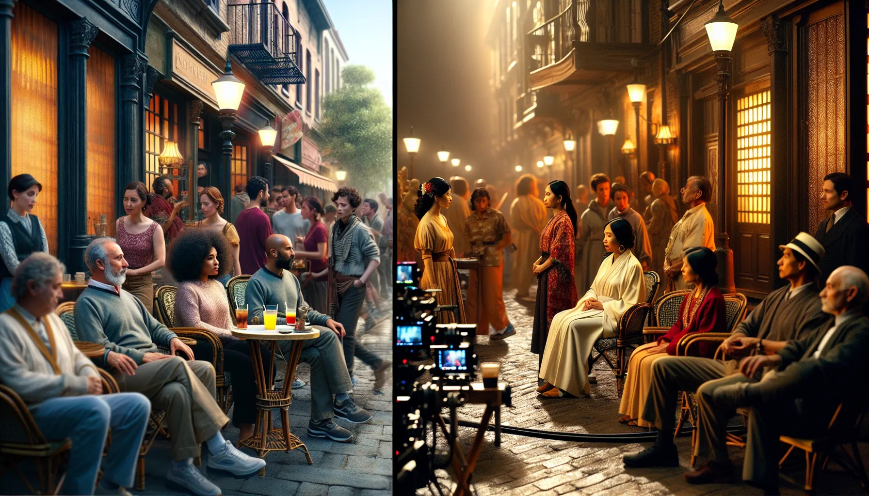 A comparison of extras and background actors on a film set.