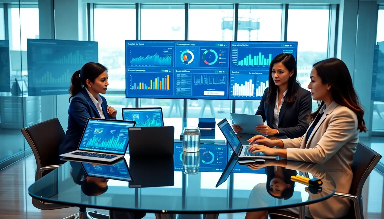 diverse team discussing GMP software in a modern office.