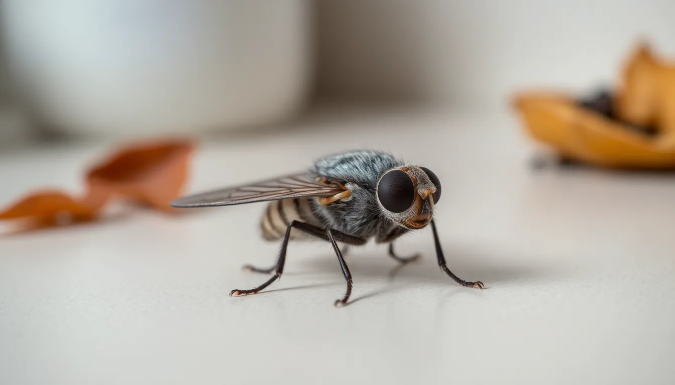 Close-up of a gramfliege in a clean home setting.