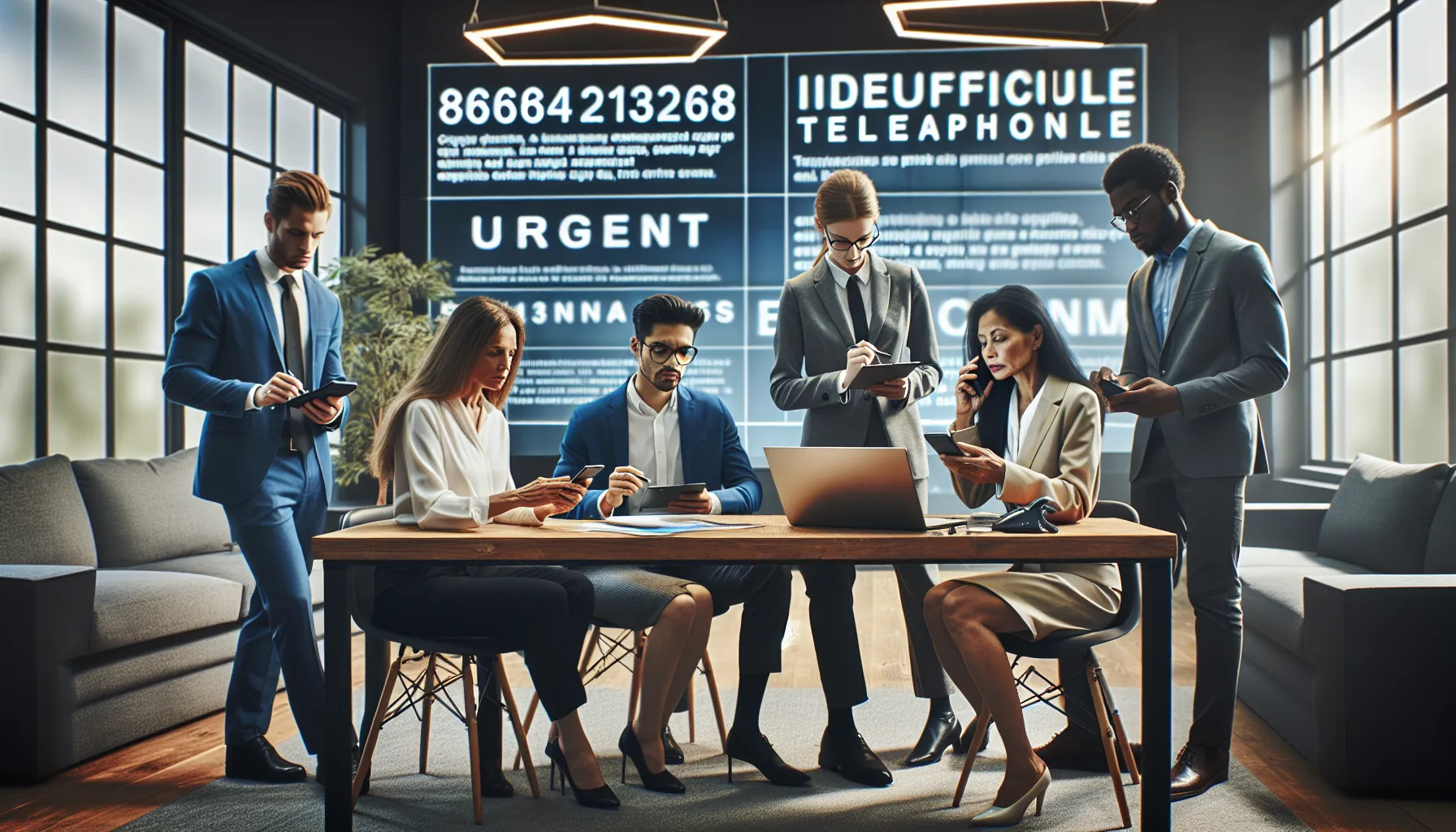 diverse team discussing scam calls in a modern office.