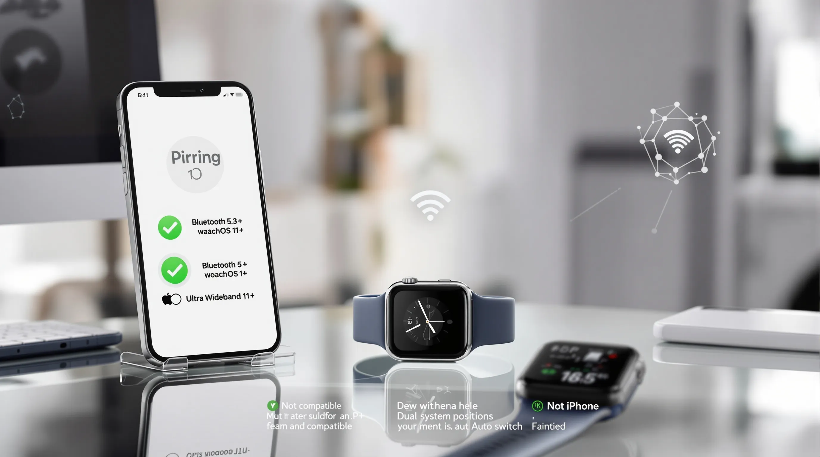 Apple Watch Series 10 pairing with compatible iPhone and connectivity icons.