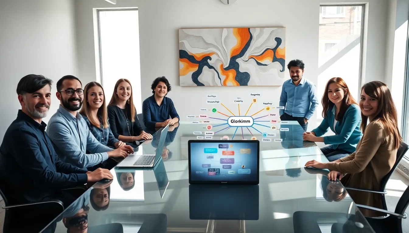 diverse team brainstorming in a creative studio about 'Glorrkimm'.