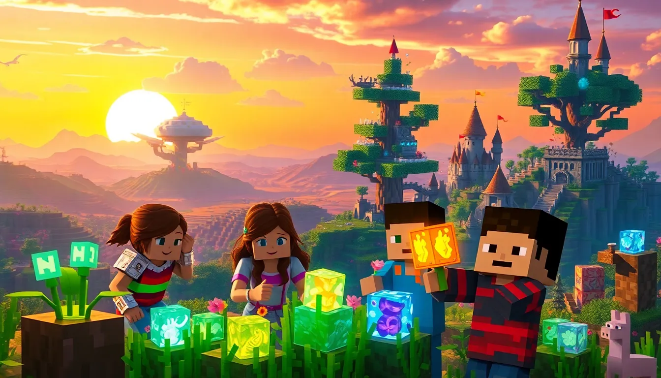 Players exploring a vibrant Minecraft landscape with new features from the latest update.
