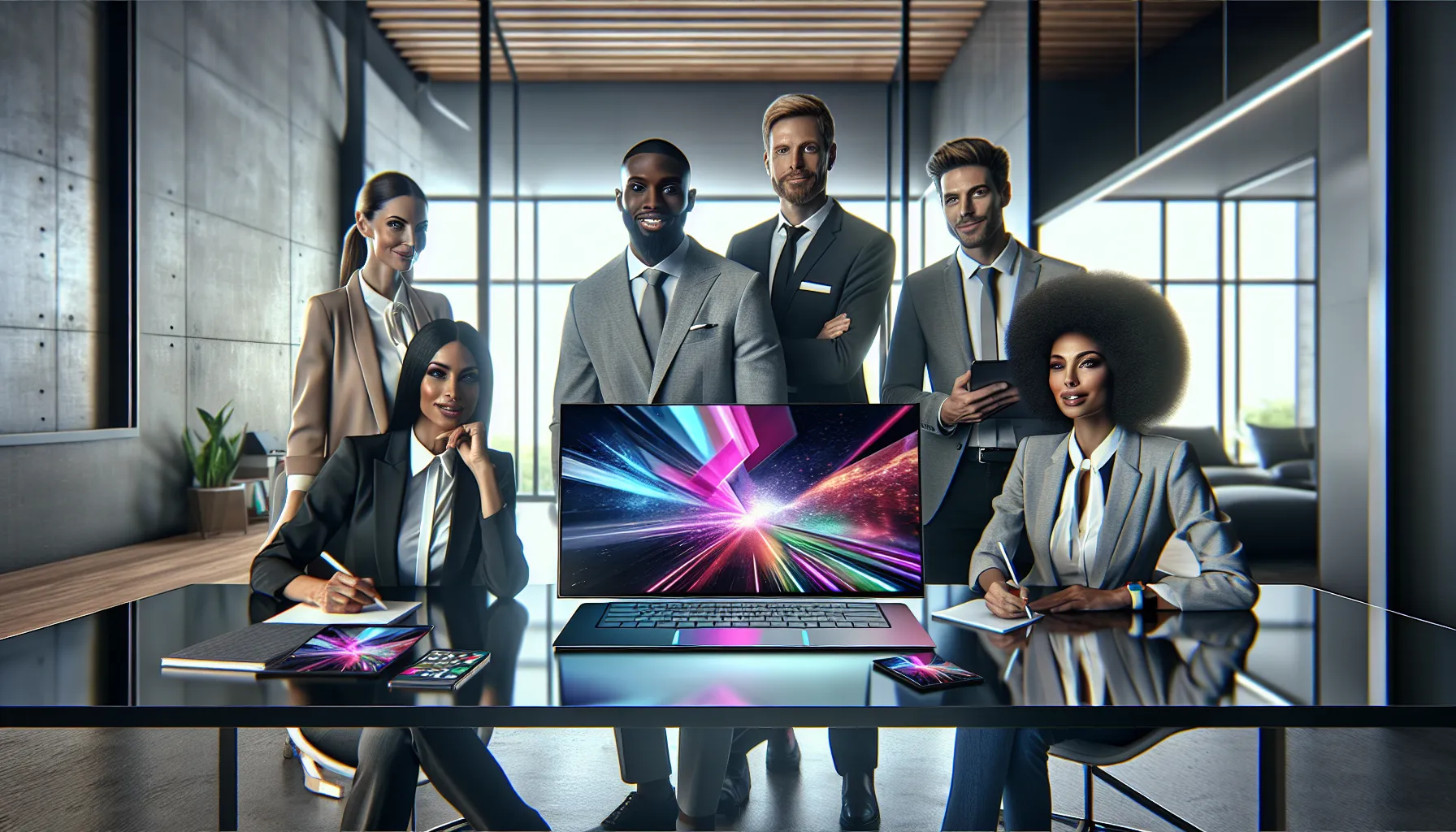 diverse professionals using the Xupikobzo987 in a modern workspace.