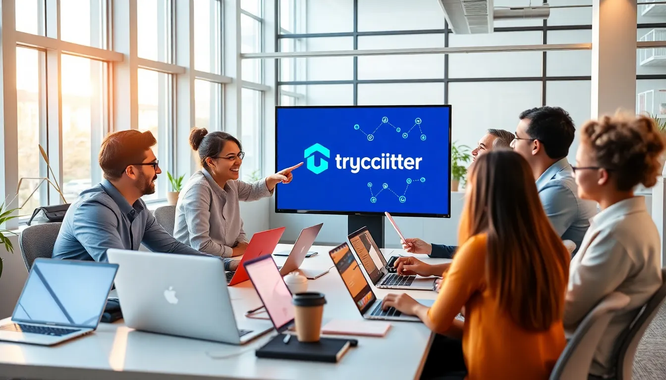 diverse tech professionals collaborating in a modern workspace.