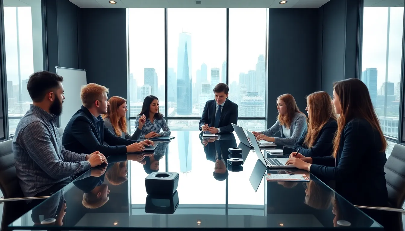 diverse team collaborating in a modern office environment.