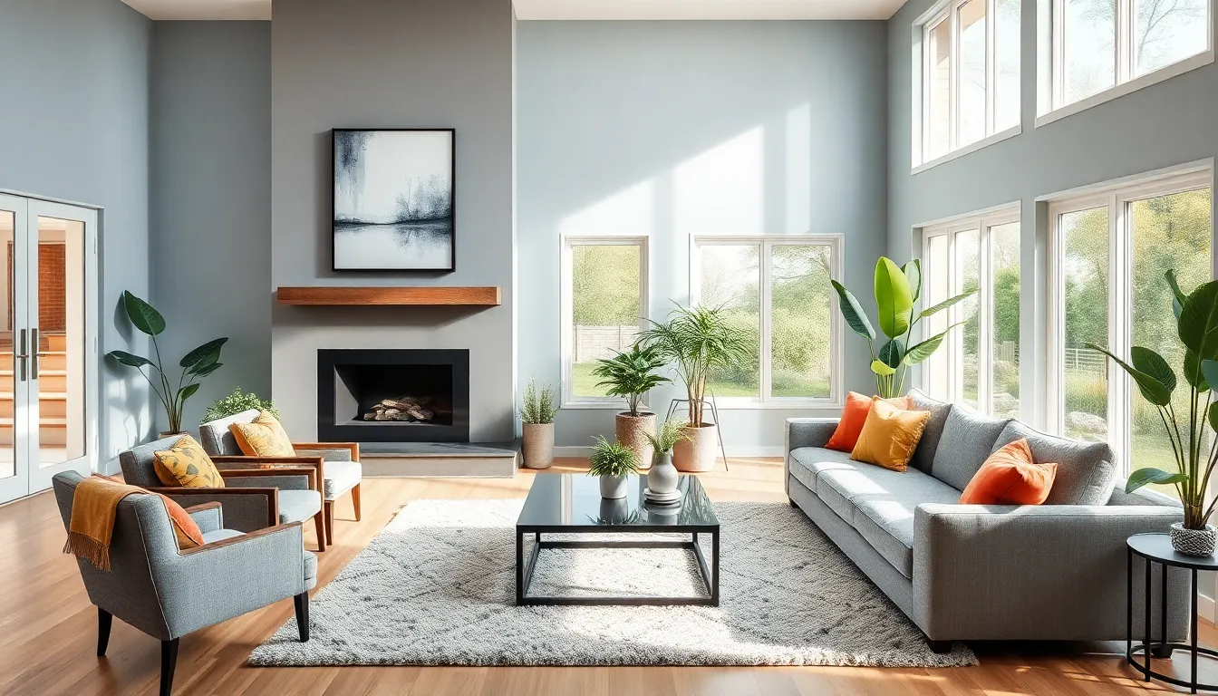 a modern living room interior design showcasing light, color, and space planning.