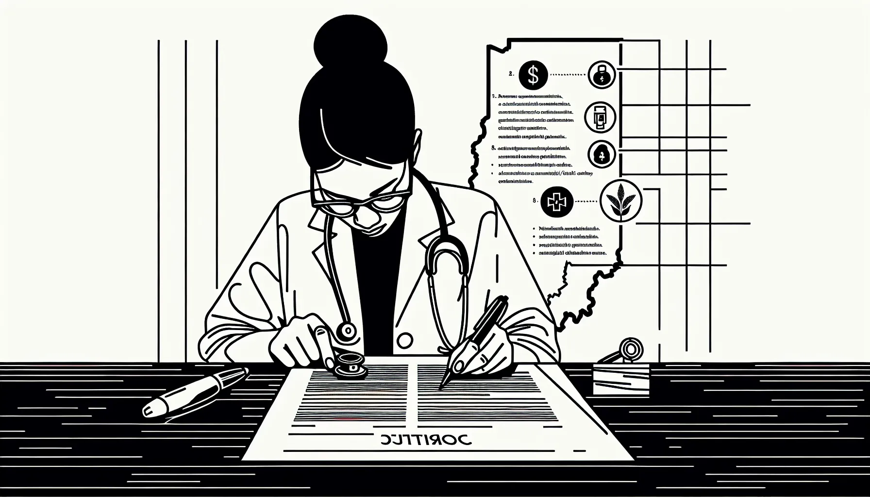 Physician examining compensation terms in an Indiana contract