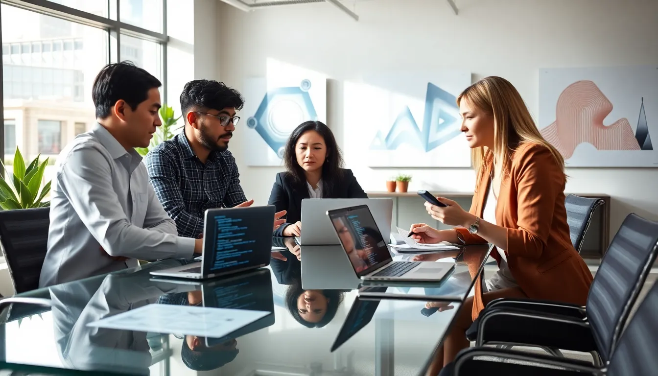 diverse software engineers collaborating in a modern office.