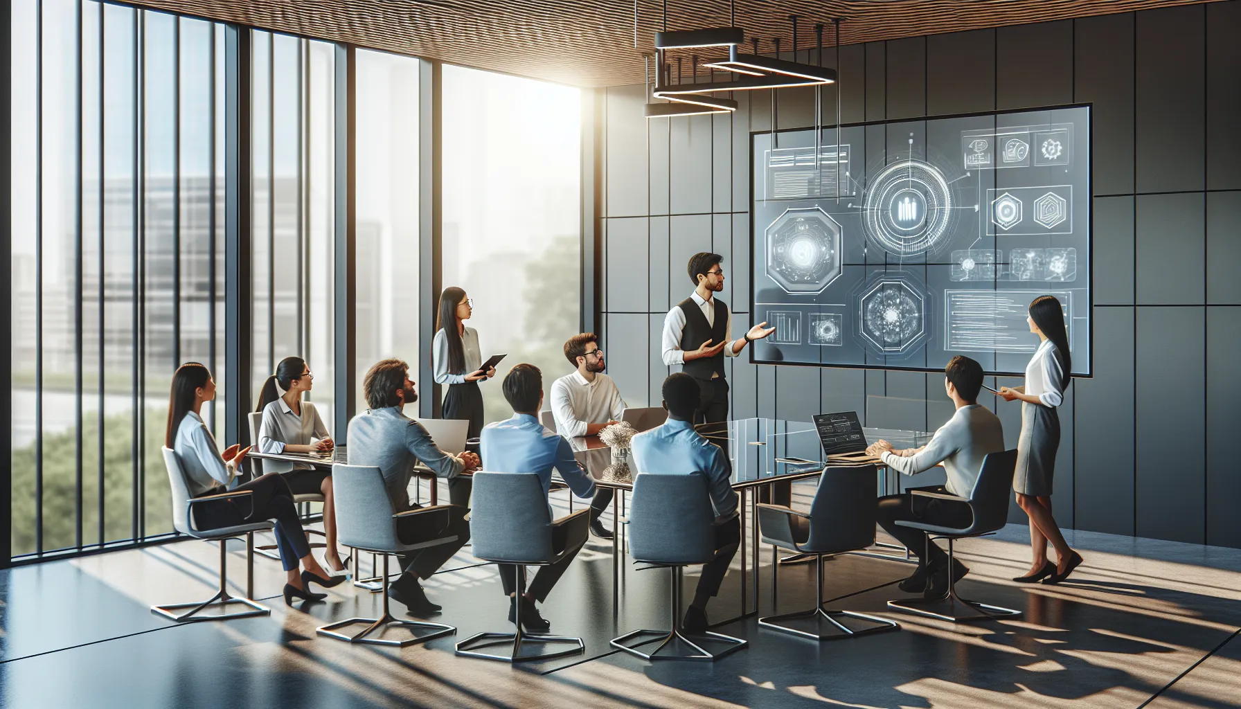 diverse team collaborating on technology and education applications.