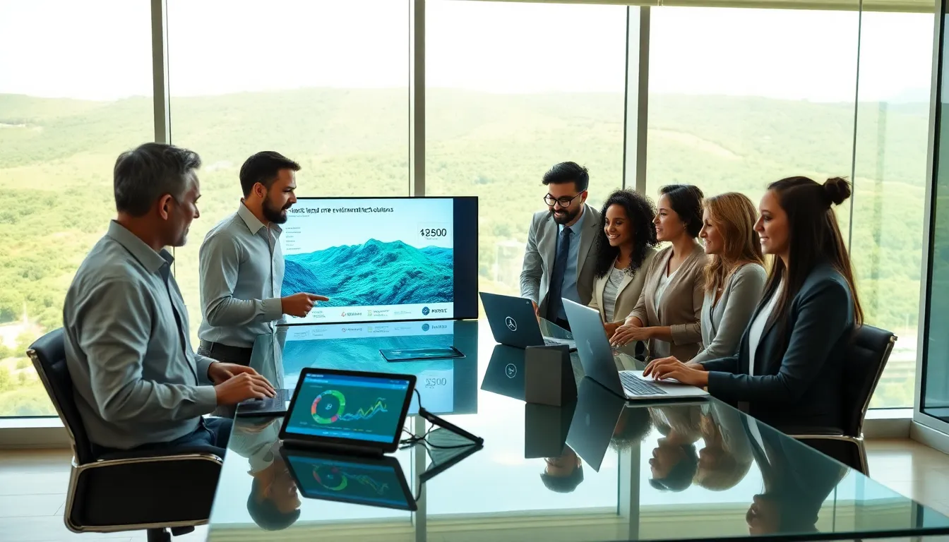 diverse team discussing void ore mining in a modern office.