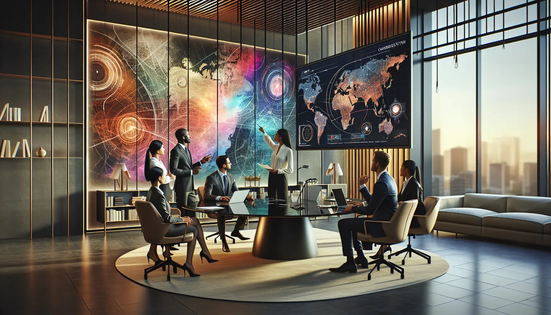 diverse team analyzing coordinates in a modern office.