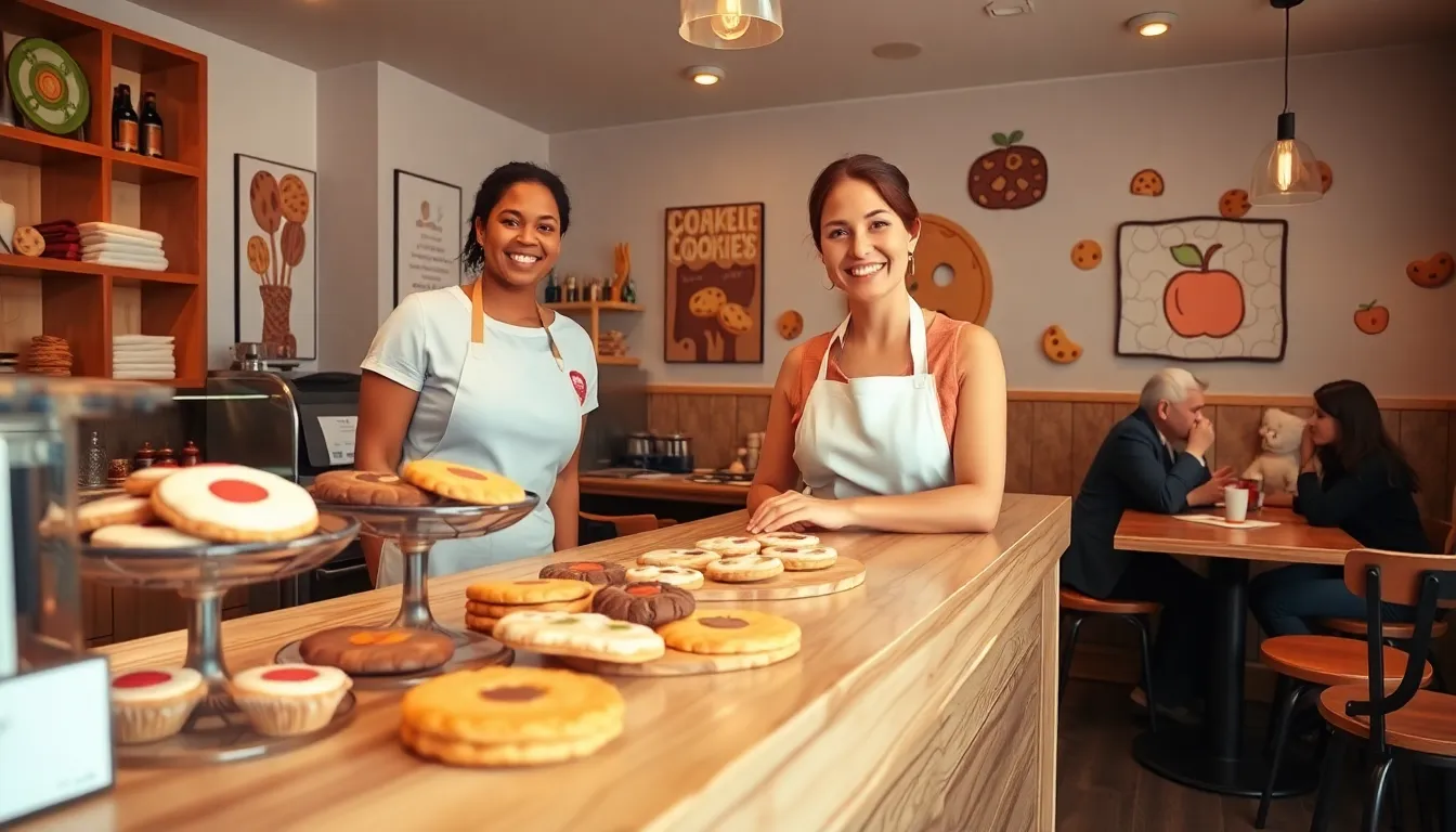 Mary in her charming bakery surrounded by delicious cookies.