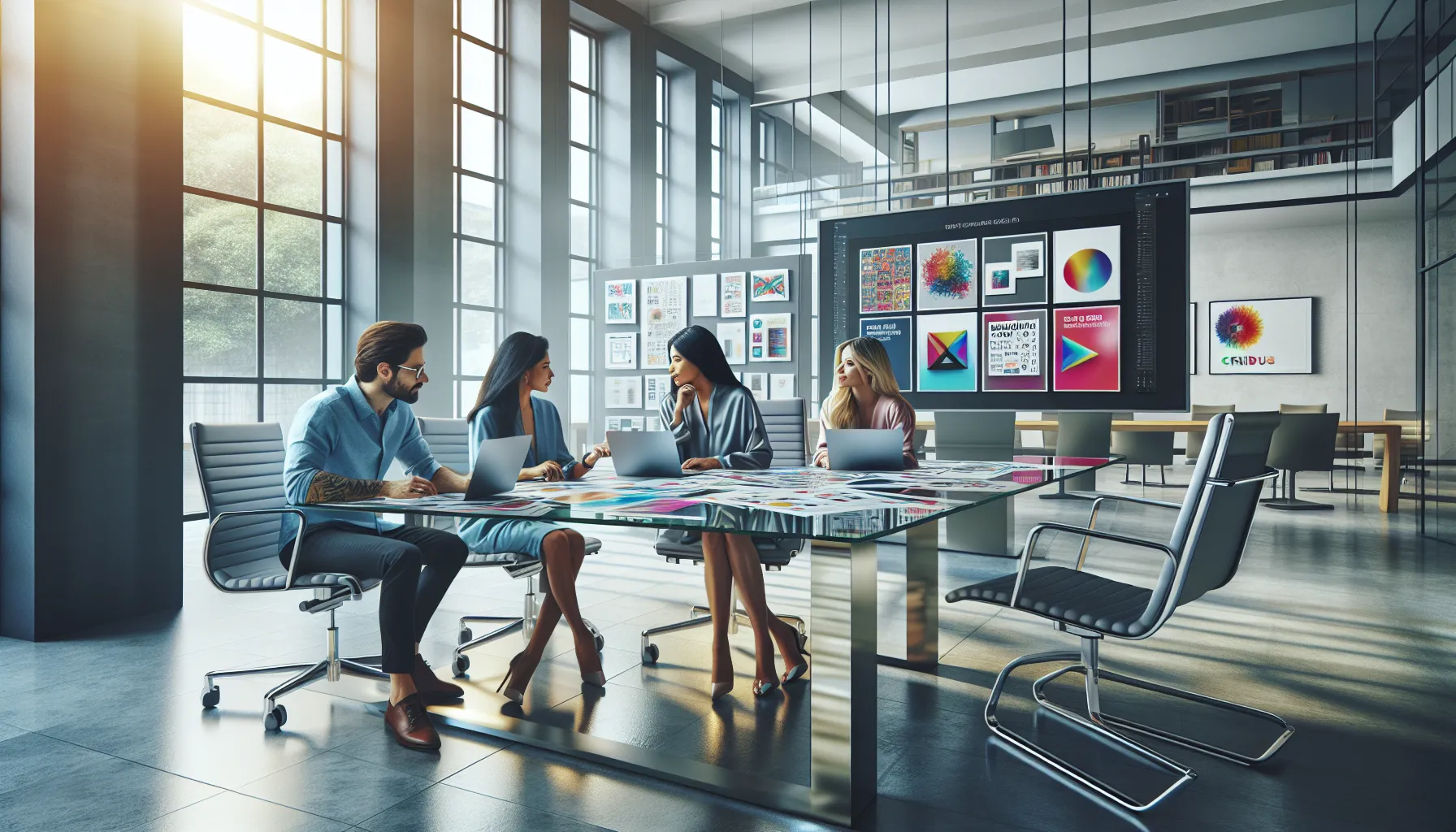 diverse team collaborating on Shotscribus software upgrade in a modern office.