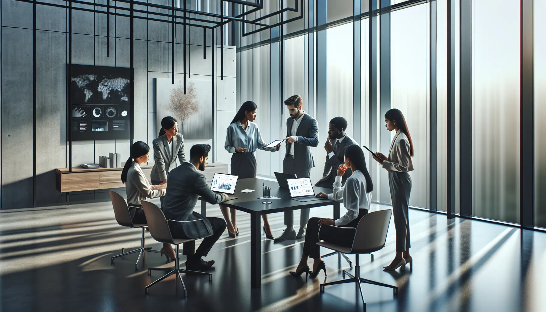 diverse professionals discussing unknown phone numbers in a modern office.
