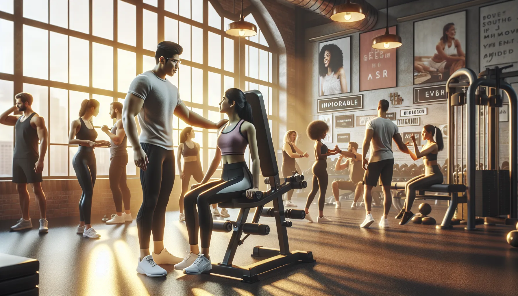 diverse gym members enjoying a collaborative workout in a welcoming space.