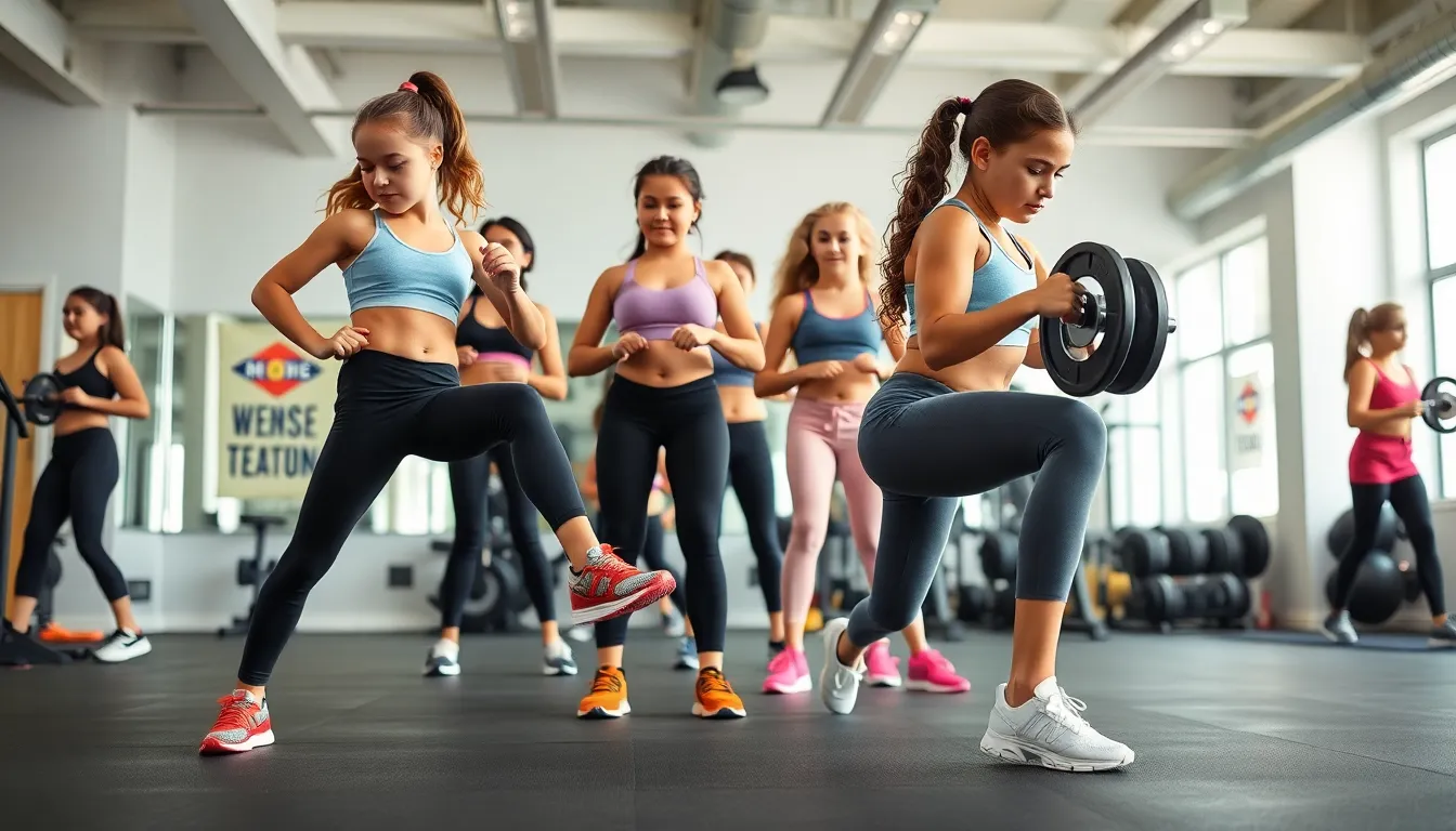 diverse girls exercising in a modern gym with fitness shoes.