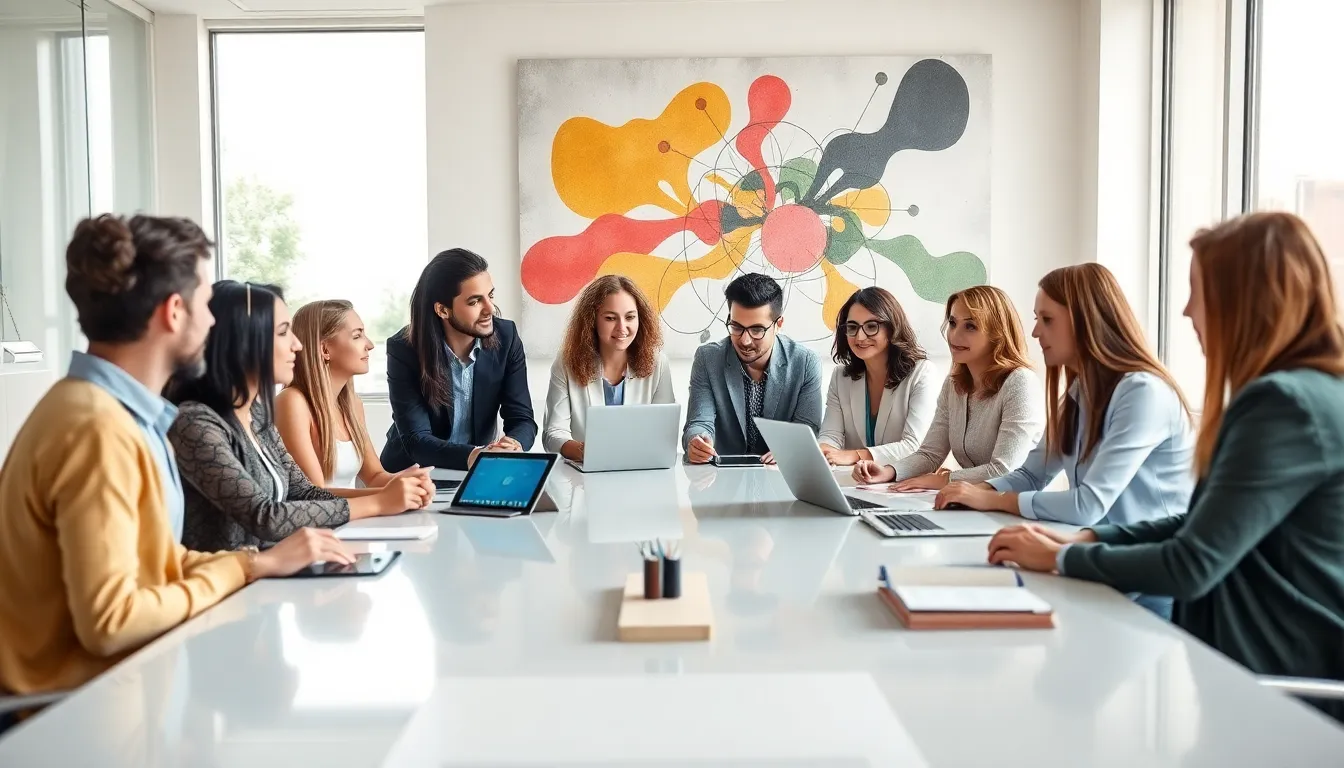 diverse professionals collaborating in a modern office.