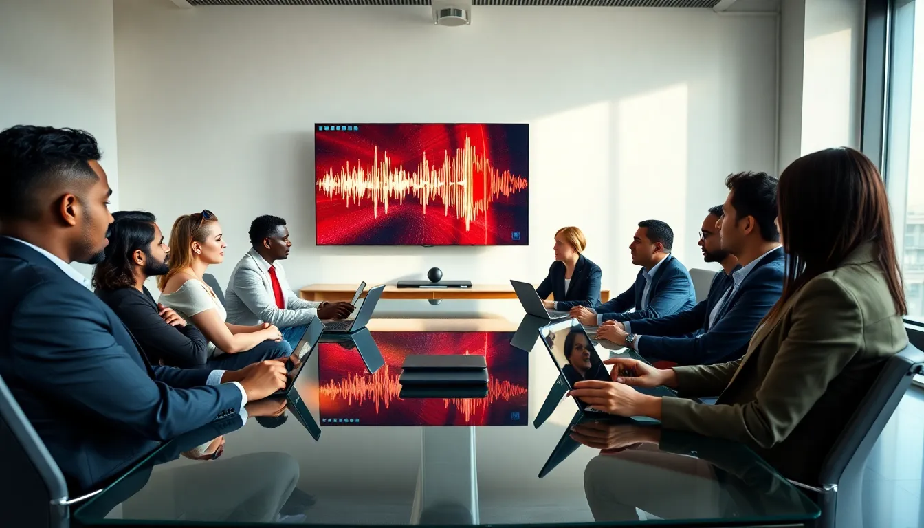 diverse team discussing digital audio and video technology in an office.