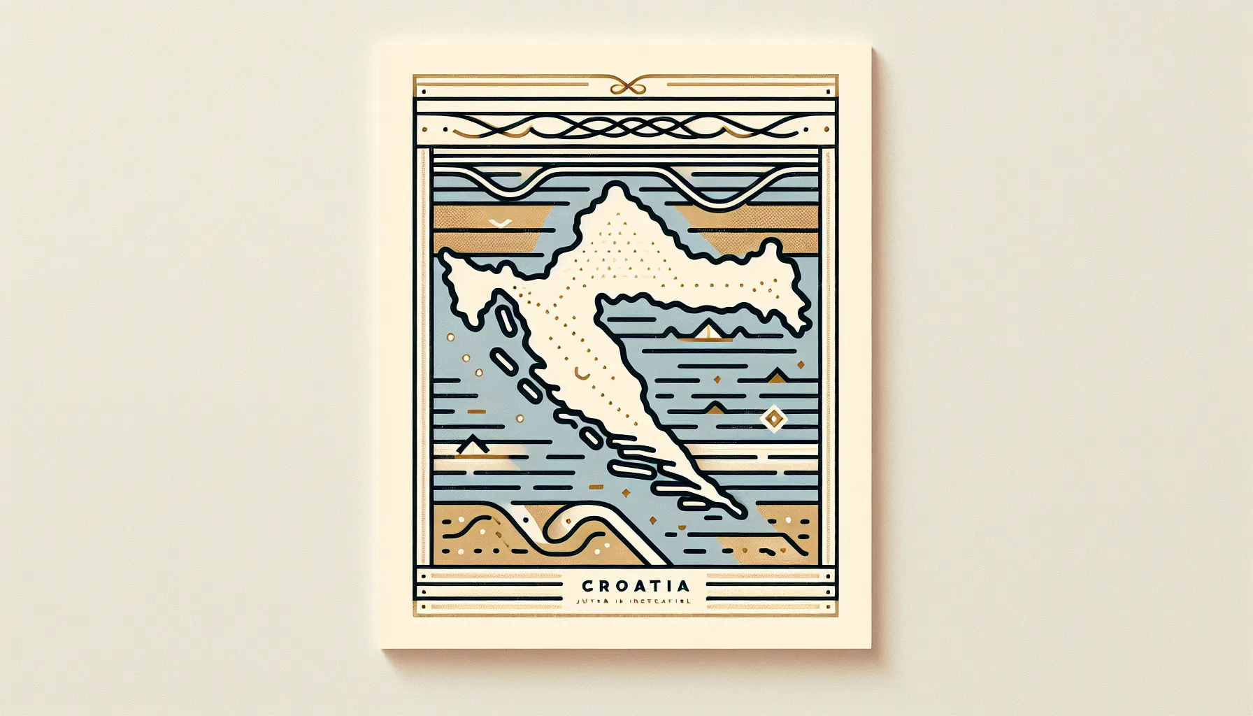 Minimalist outline of Croatia with simple landscape symbols and infinity sign above