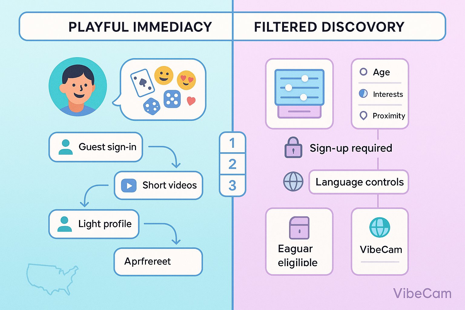 Side‑by‑side infographic comparing two video‑chat apps, playful vs filtered.