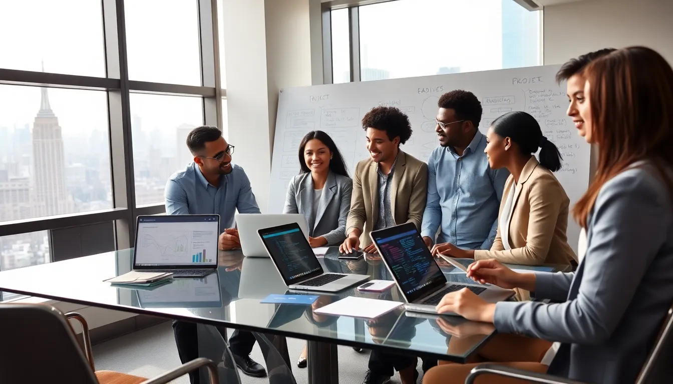 diverse software engineers collaborating in a modern NYC office.