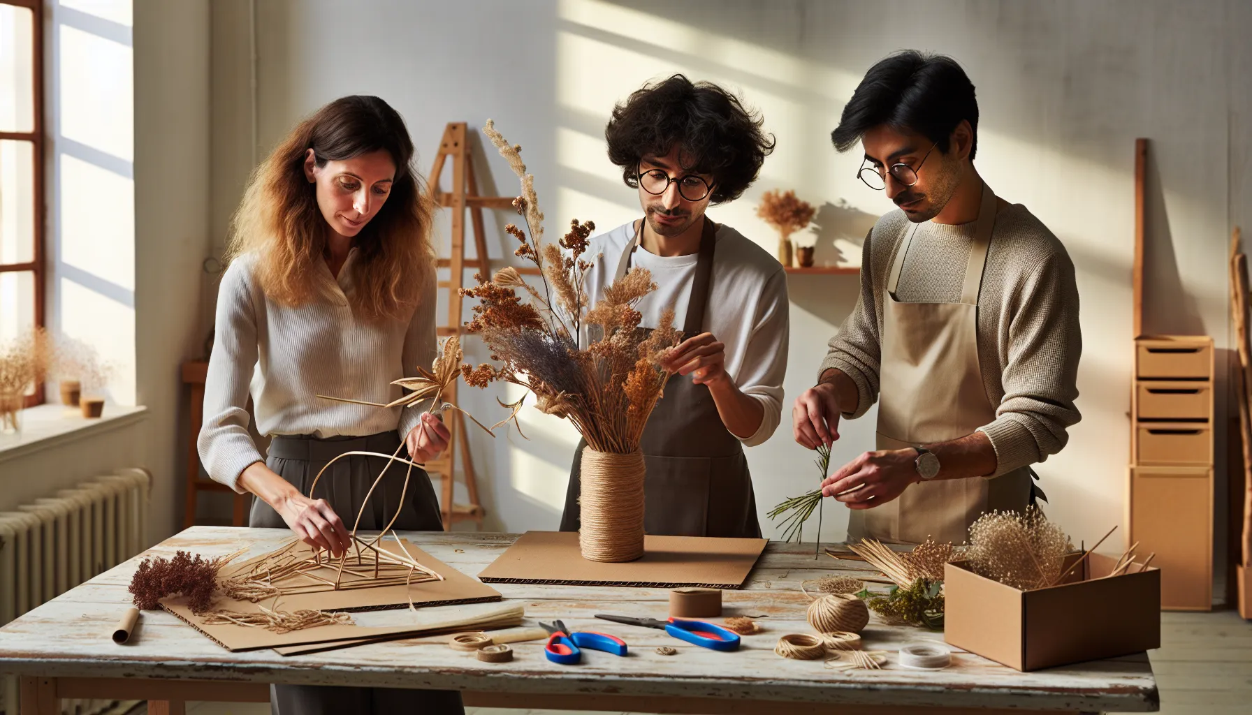 diverse group crafting bryggstrut in a modern workshop.