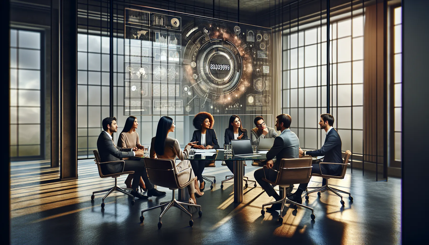 diverse team discussing the meaning of the number 8383393969 in an office.
