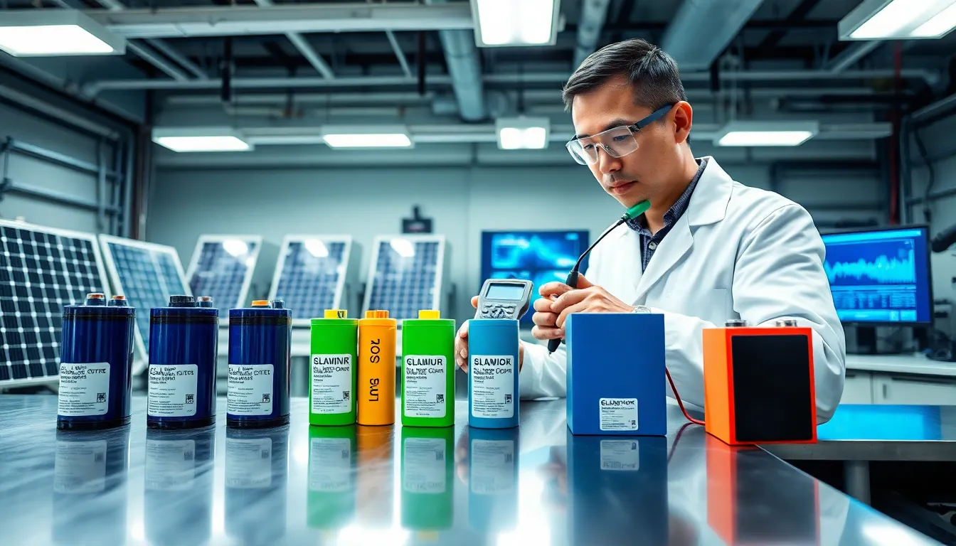 An engineer testing lithium-ion batteries in a modern laboratory.