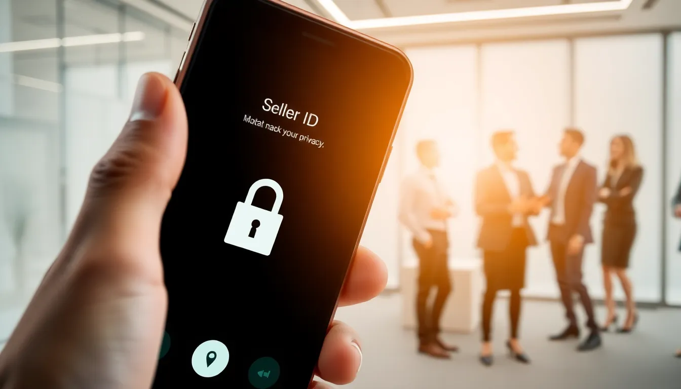 smartphone displaying caller ID blocking in a modern office.