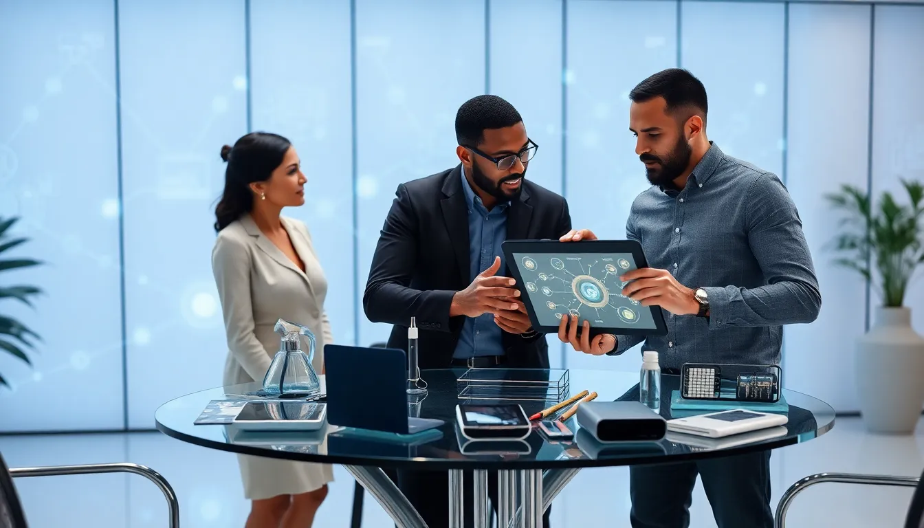 diverse professionals collaborating in a modern office.