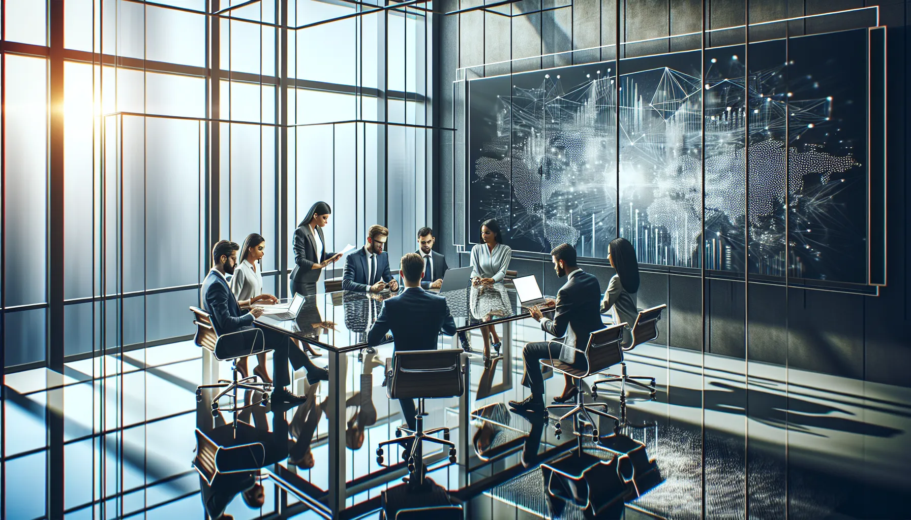 diverse professionals discussing innovative concepts in a modern office.