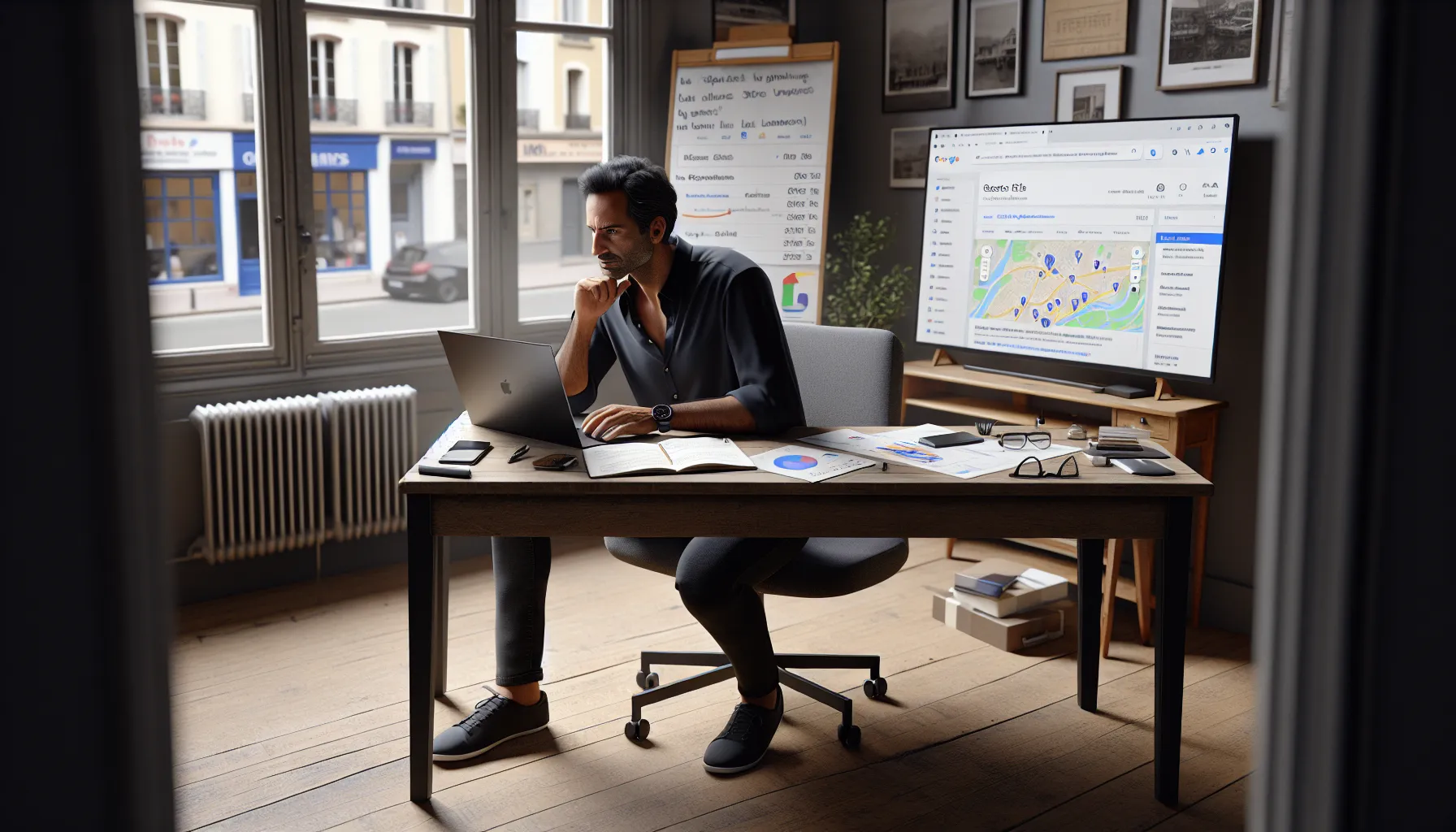 Local business owner in Roissy-en-Brie analyzing Google search and map results.