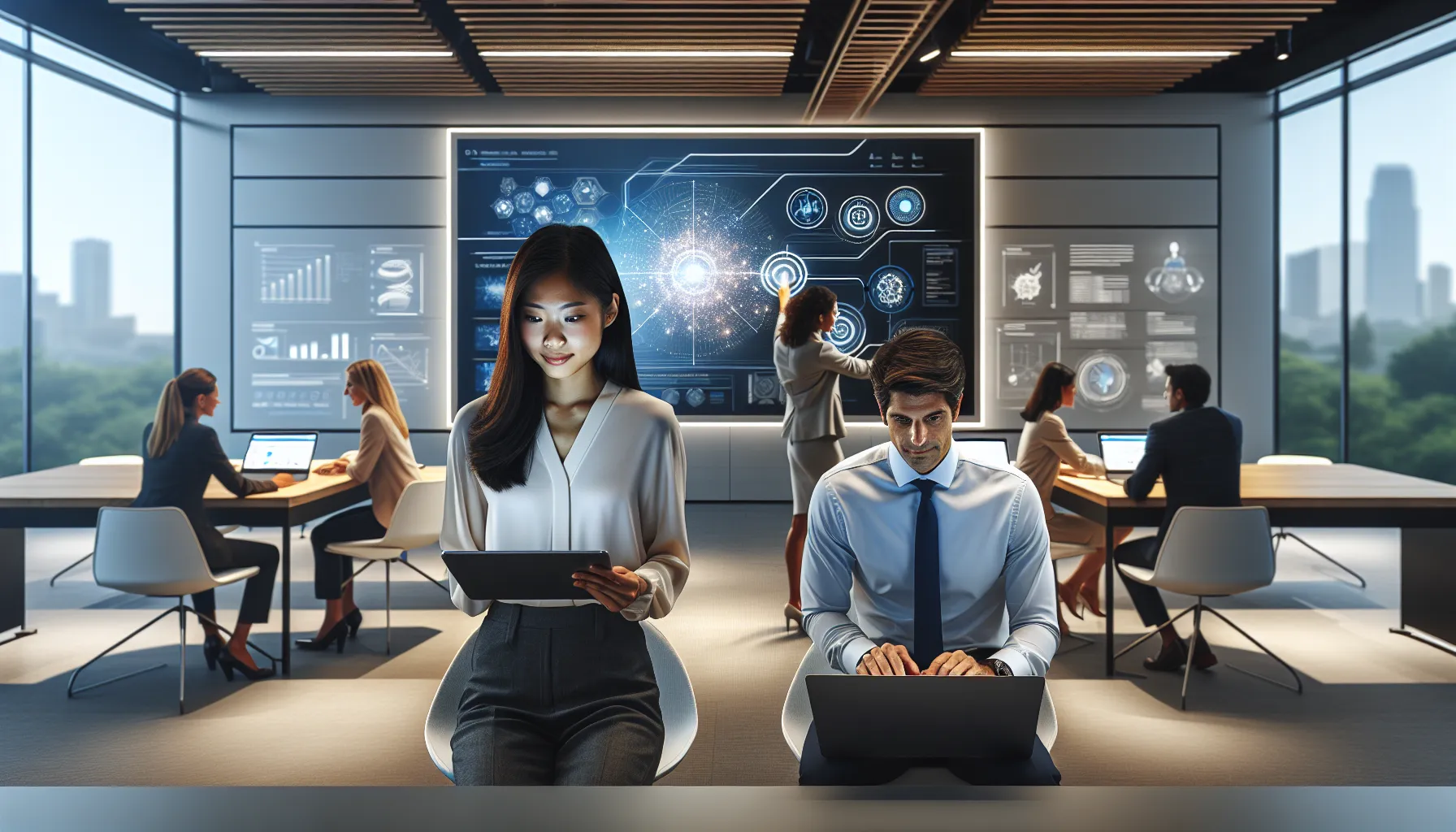 diverse group learning on the 2579XAO6 platform in a modern office.